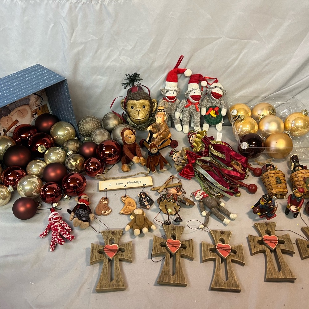 52 pc Monkey Theme Christmas Tree Decorations Ornaments sock monkey